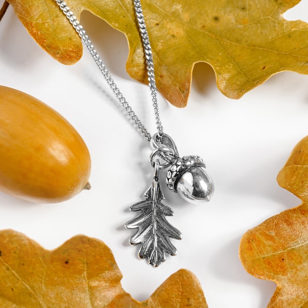 Solid 925 Sterling Silver Acorn and Oak Leaf Necklace, Woodland Jewelry, Nature Lover Gift, Acorn Necklace, Acorn Jewelry, 24ct Gold Plate