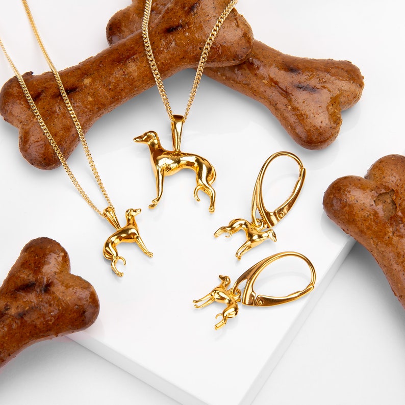Örhängen i 24 karat guld med greyhound-motiv och whippet-motiv: Smycken i sterlingsilver med sighthound-motiv bild 8