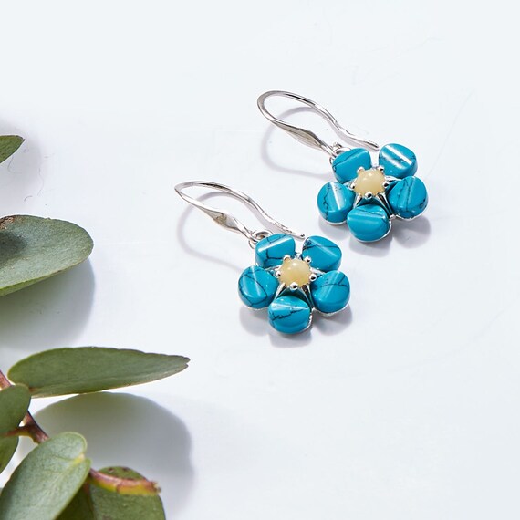 Sterling Silver Turquoise Earrings Flower Design Sterling Silver Turquoise Earrings Flower Design