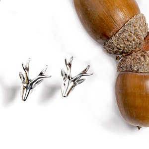 Stag Head Earrings in Sterling Silver, Deer Head Stud Earrings, Woodland Creature Inspired Jewelry, Gift for Women, Gift for Hunter