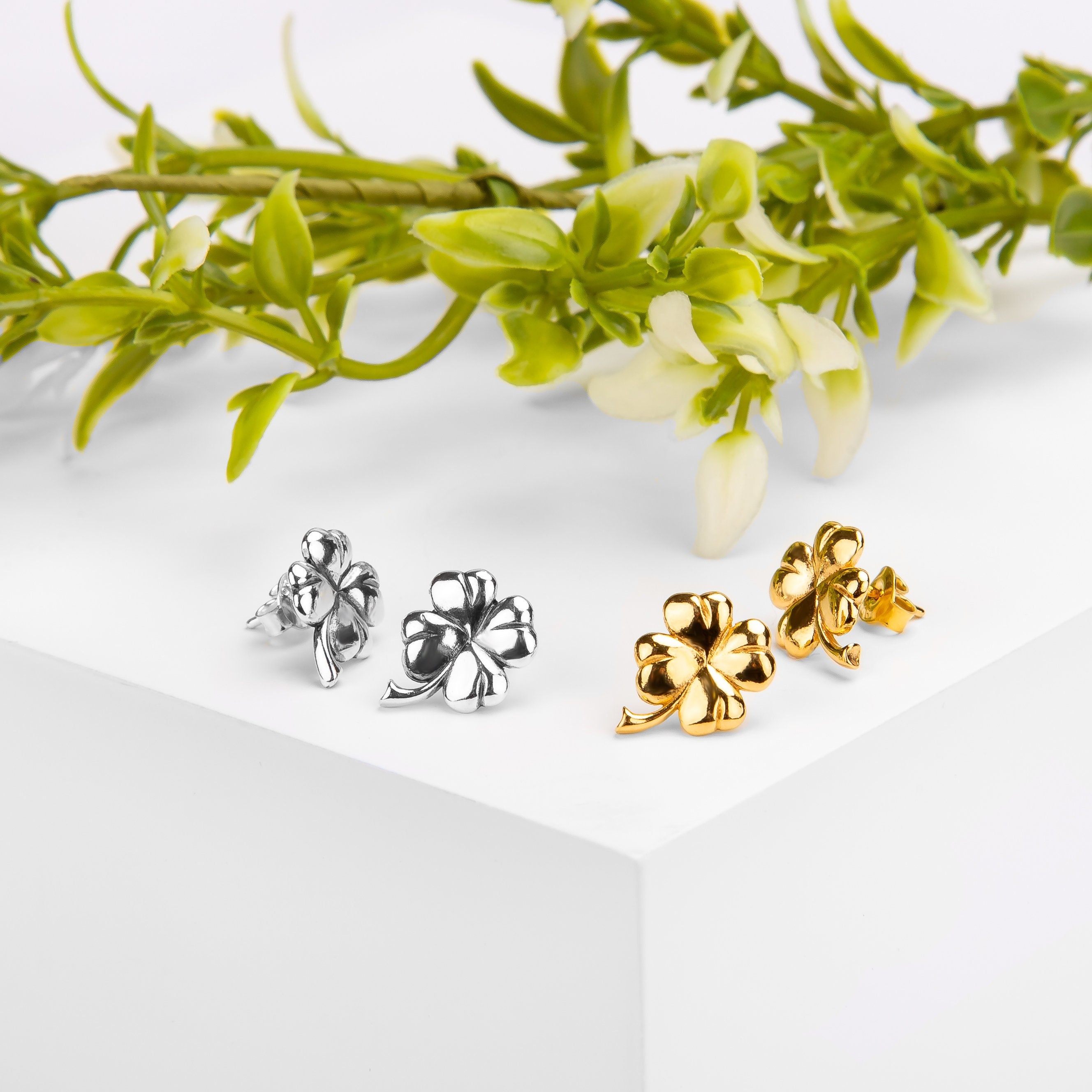 Sterling Silver Four Leaf Clover Earrings, Shamrock Stud Earrings, Cloverleaf jewelry, Irish Jewelry, Lucky Stud Earrings, Shamrock Jewelry