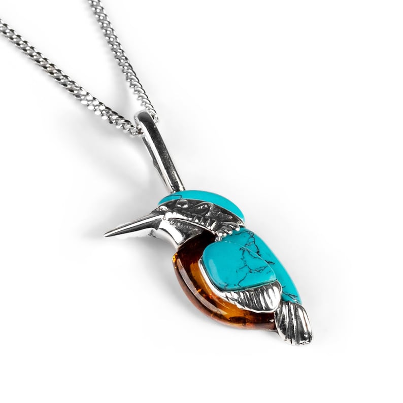 Sterling Silver Kingfisher Necklace in Turquoise, Silver Bird Necklace, Bird Pendant, Gift for Bird Lover, Bird Lover Gift image 5