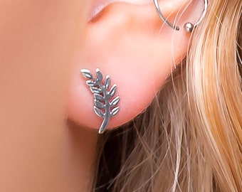Sterling Silver Fern Stud Earrings: Botanical Leaf Jewelry
