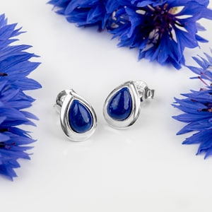 Lapis Lazuli Earrings in Sterling Silver, Minimal Earrings, Tiny Studs, Teardrop Earrings, Lapis Lazuli Jewelry, Birthstone Jewelry