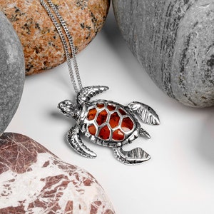 Sterling Silver Tortoise Turtle Necklace, Silver Sea Turtle Charm Pendant, Sea Life Lover Jewelry, Animal Inspired Turtle Gift