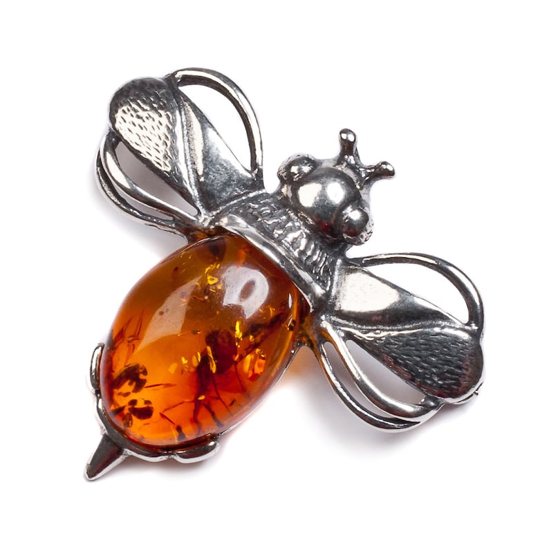 Silver Bumble Bee Brooch in Amber Statement Brooch Bee Gift Save the Bees Jewelry Honey Bee Jewelry Bumblebee Brooch