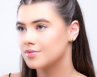 Orecchini A Granchio HZMAN, Placcati Oro 14k, Con Cristalli, Piccoli, 0,8x3,5 Cm, Ipoallergenici, Regalo Per Donna