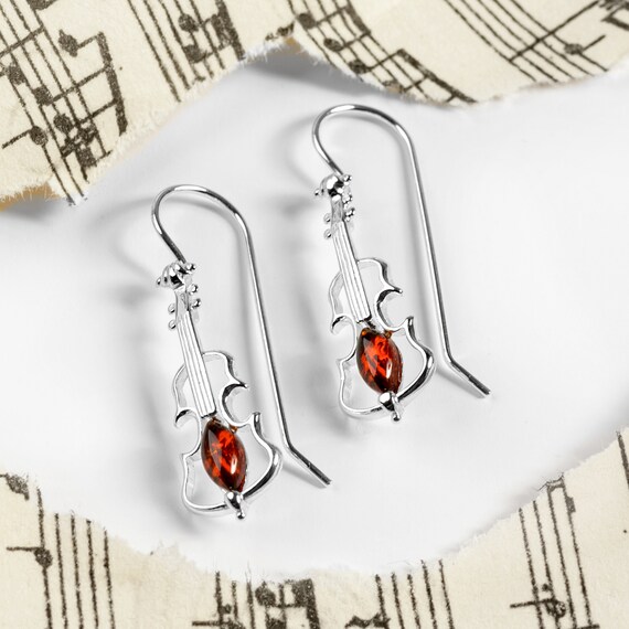 Violin earrings silver sale