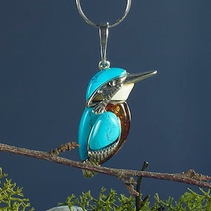 Etsy Silver, Bird in Necklace, Turquoise Gift, Gift - Boho Necklace Necklace, Lover Bird Lover Kingfisher Nature Sterling