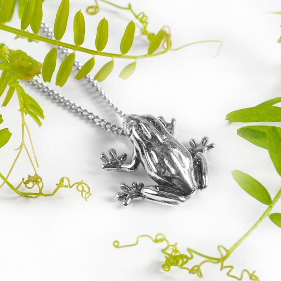 Solid 925 Sterling Silver Frog Necklace, Lucky Frog Pendant
