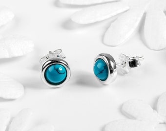 Silver Turquoise Stud Earrings, Sterling Silver Tiny Studs, Minimal Earrings, Simple Post Earrings, Bohemian Jewelry, Bridesmaid Gift