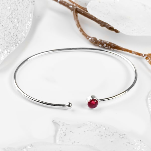 V3 Jewelry 1.80CT Natural Garnet Sterling Silver Bangle Bracelet