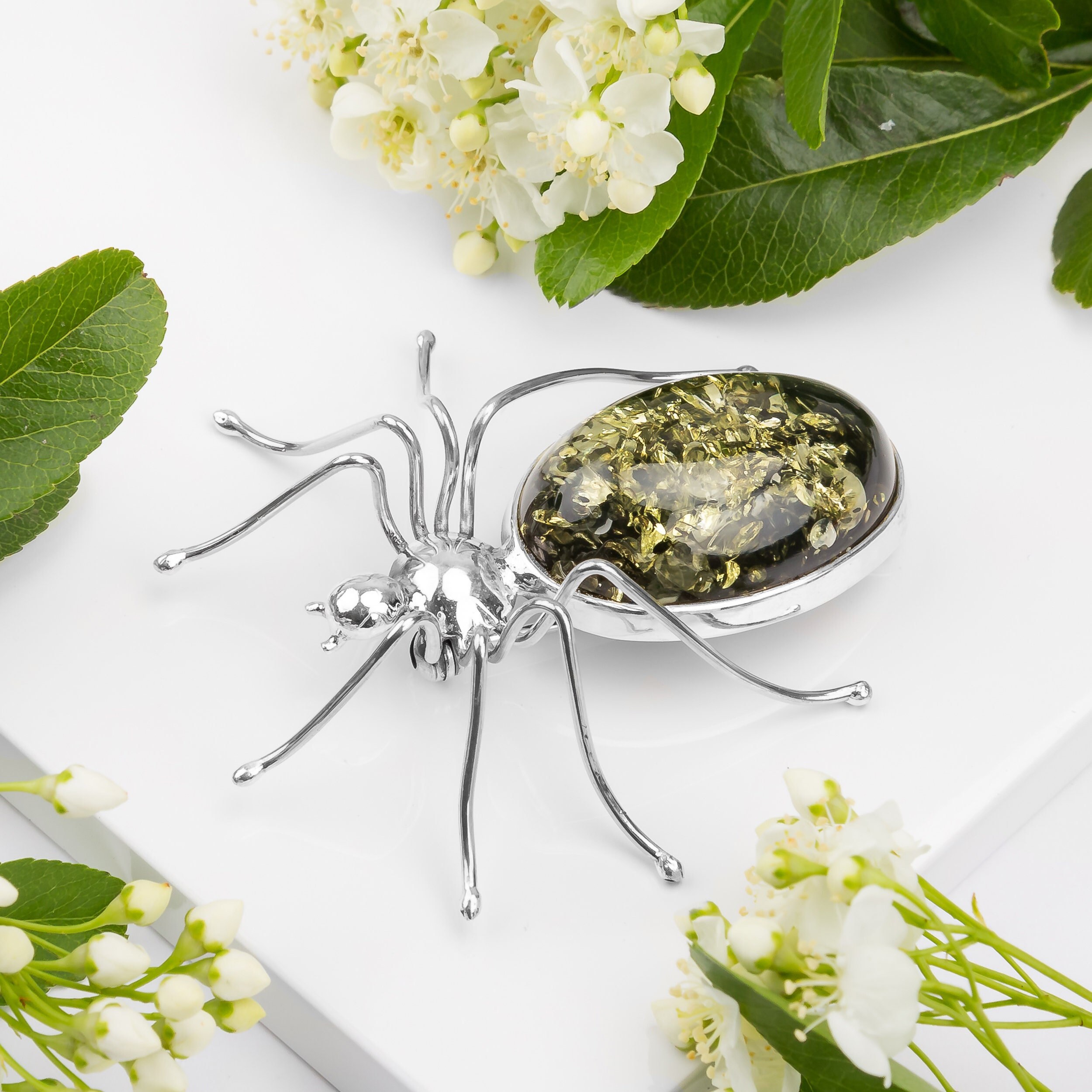 Fashion Green Classic Spider Insect Brooch Crystal Brooch Men And