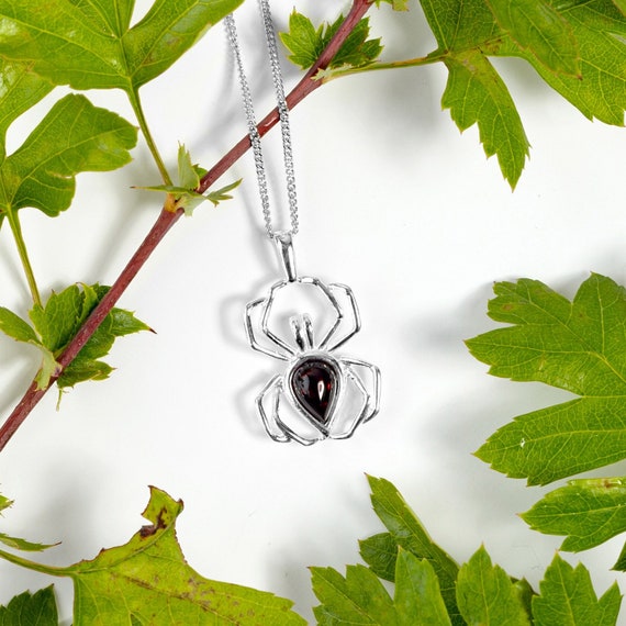 Collana Ragno In Argento Sterling 925 Con Ciondolo Gotico - Gioiello Per Halloween Con Catena 45+5 Cm, Rosso E Nero, Ipoallergenica