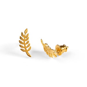 Minimal Fern Earrings in Sterling Silver and 24ct Gold Plate, Leaf Earrings, Fern Stud Earrings, Tiny Studs, Botanical Jewelry, Gold Leaf 24ct Gold Plate