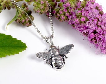 Sterling Silver Bee Necklace, Bumble Bee Necklace, Honeybee Pendant, Honey Bee, Save the Bees Jewelry, Gift for Girlfriend, 24ct Gold Plate