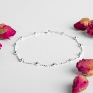 925 Sterling Silver Ball Bead Chain Bracelet, Satellite Bead Bracelet, Layering Bracelet, Minimal Bracelet
