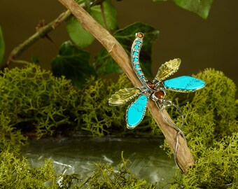 Ciondolo a forma di libellula in argento sterling 925 con intarsi multicolori fatto a mano - Italia
