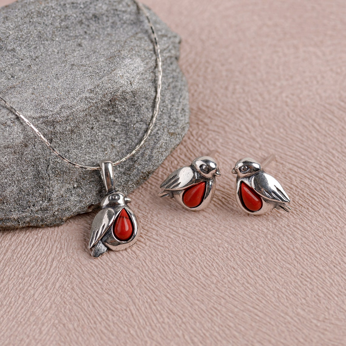 Robin Earrings in Silver Bird Earrings Robin Studs Coral Etsy