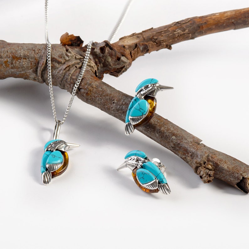 Sterling Silver Kingfisher Necklace in Turquoise, Silver Bird Necklace, Bird Pendant, Gift for Bird Lover, Bird Lover Gift image 7