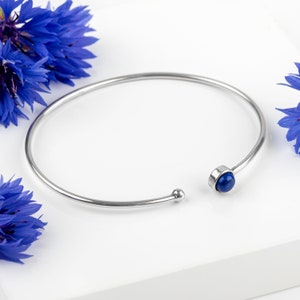 Lapis Lazuli Simple Cuff Bangle in Sterling Silver, Minimal Bracelet, Lapis Lazuli Bracelet, Gemstone Bangle, Stacking Bangle