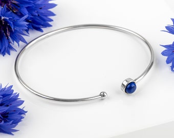 Bracelet jonc simple lapis lazuli en argent sterling, bracelet minimaliste, bracelet lapis lazuli, bracelet jonc pierres précieuses, bracelet jonc empilable