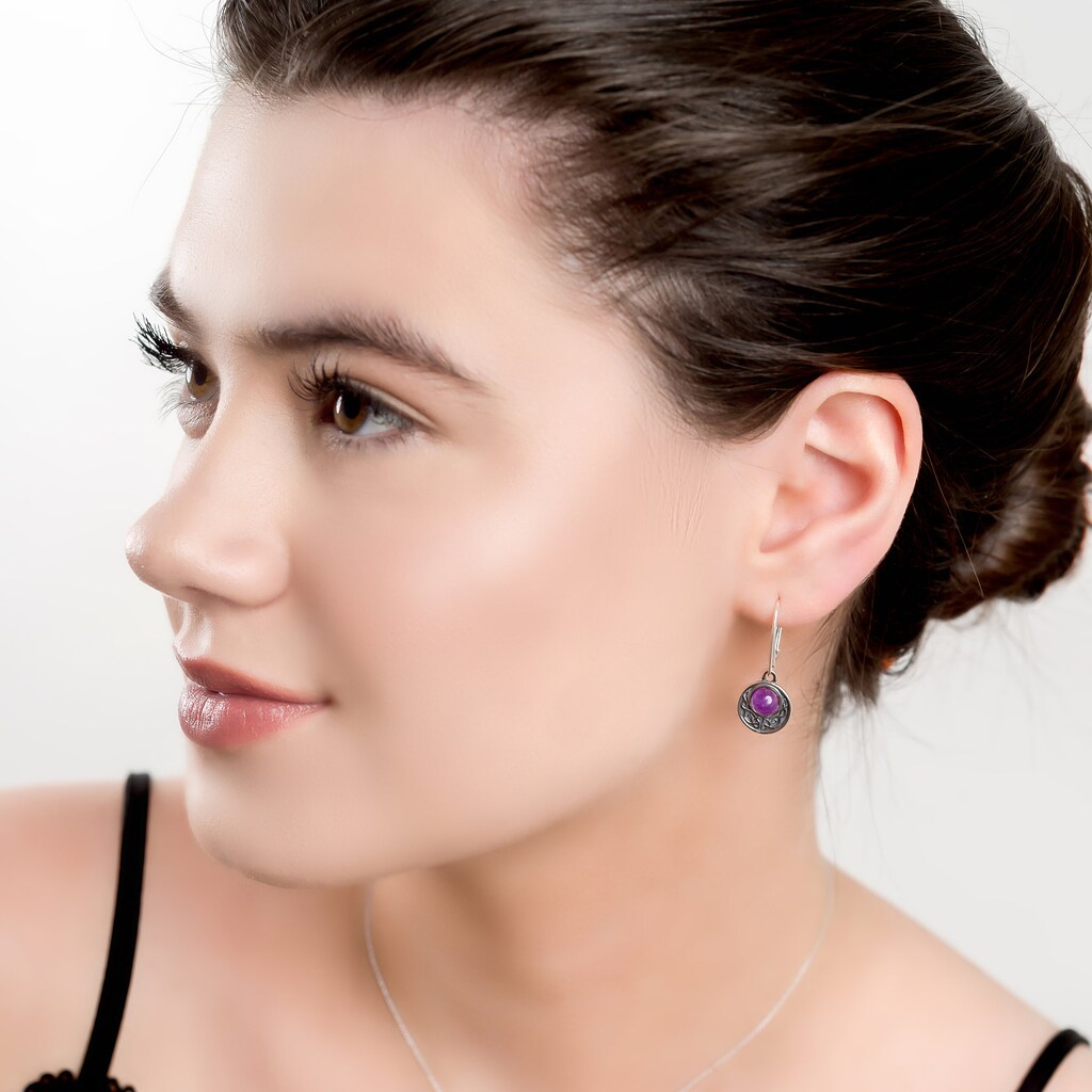 Orecchini Celtici In Argento Sterling Con Ametista - Gioiello Artigianale 2,8g