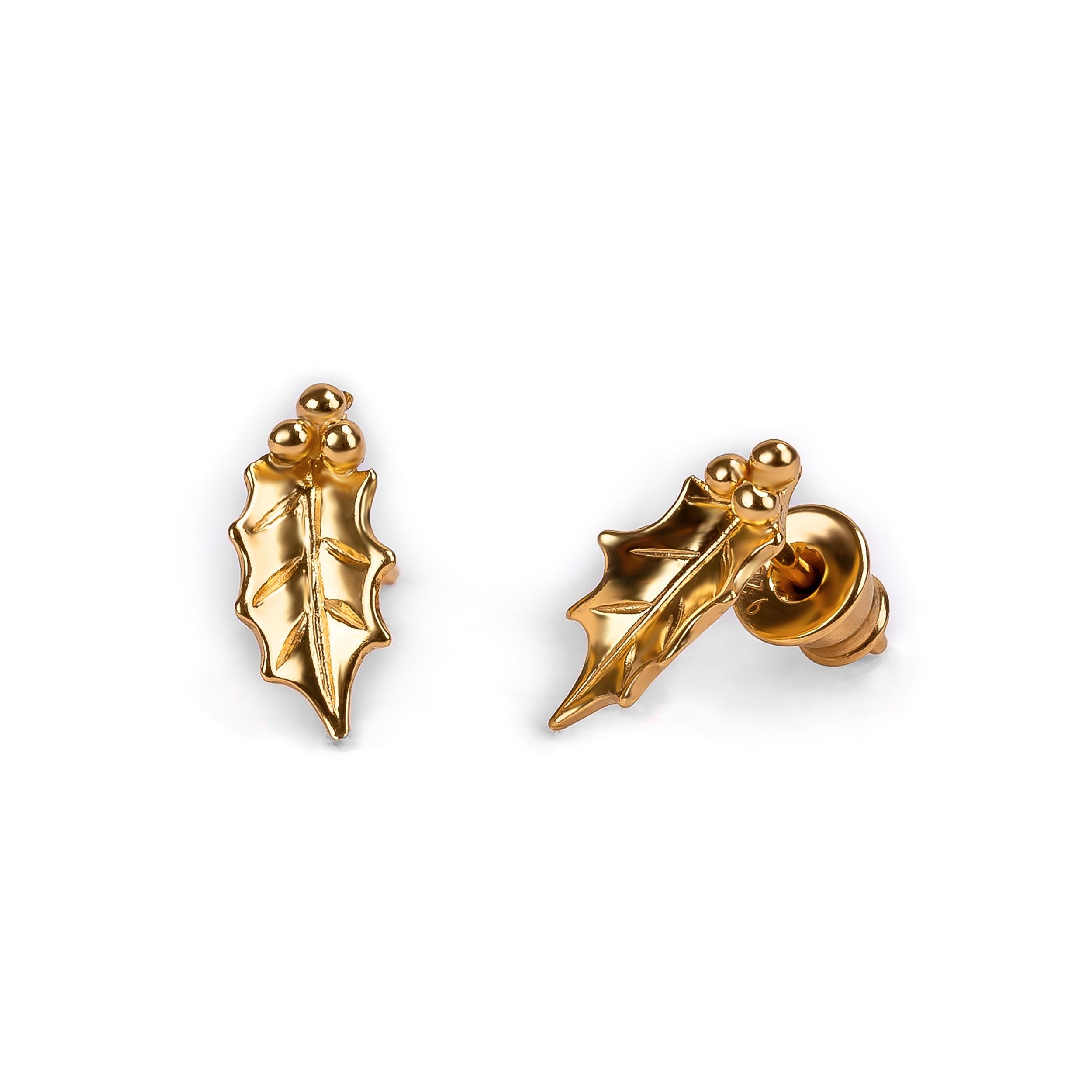 925 Sterling Silver Holly Earrings, Holly Leaf Earrings