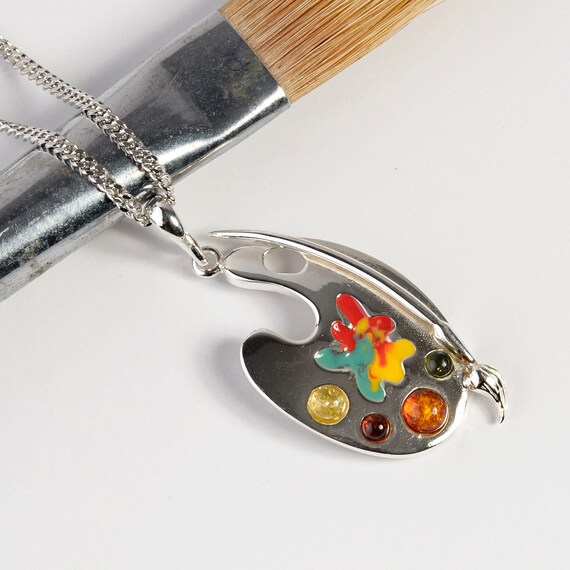Artist Palette Necklace in Silver and Amber Artist Palette Etsy