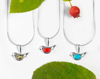 ラッキージョン ターコイズペンダント ネックレス スターリングシルバー スターリングシルバーの鳥ネックレス：ターコイズのアクセント、鳥好き