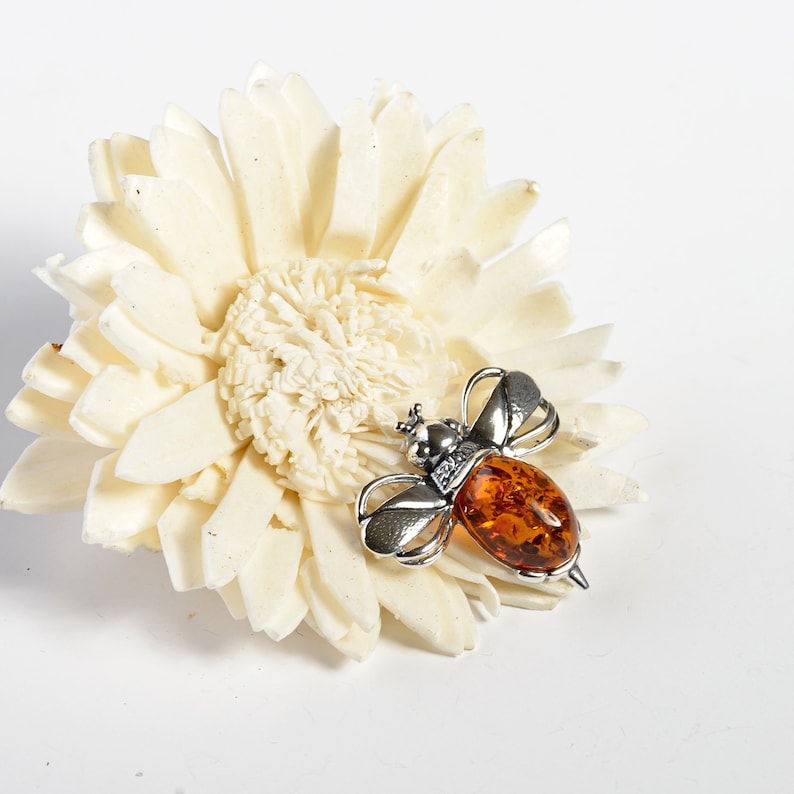 Silver Bumble Bee Brooch in Amber Statement Brooch Bee Gift Save the Bees Jewelry Honey Bee Jewelry Bumblebee Brooch