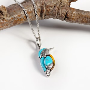 Sterling Silver Kingfisher Necklace in Turquoise, Silver Bird Necklace,  Bird Pendant, Gift for Bird Lover, Bird Lover Gift