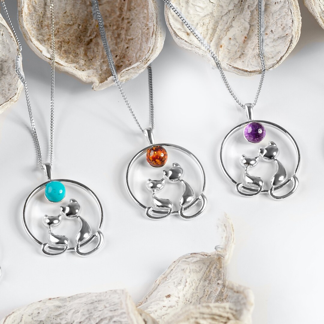 Two Cats Necklace in 925 Sterling Silver, Cat Lover Gift, Cat Lady Gift