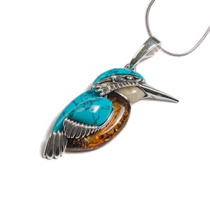 Turquoise Kingfisher Necklace in Sterling Silver, Bird Necklace, Boho Necklace, Bird Lover Gift, Nature Lover Gift image 7