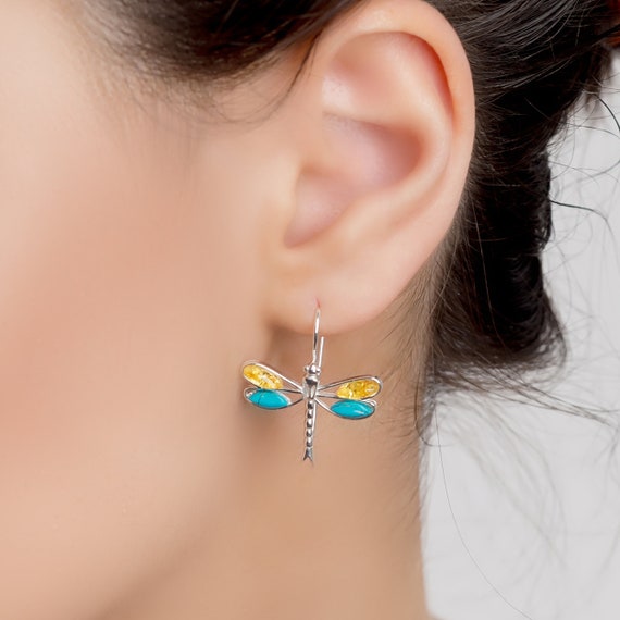 Turquoise dragonfly earrings deals