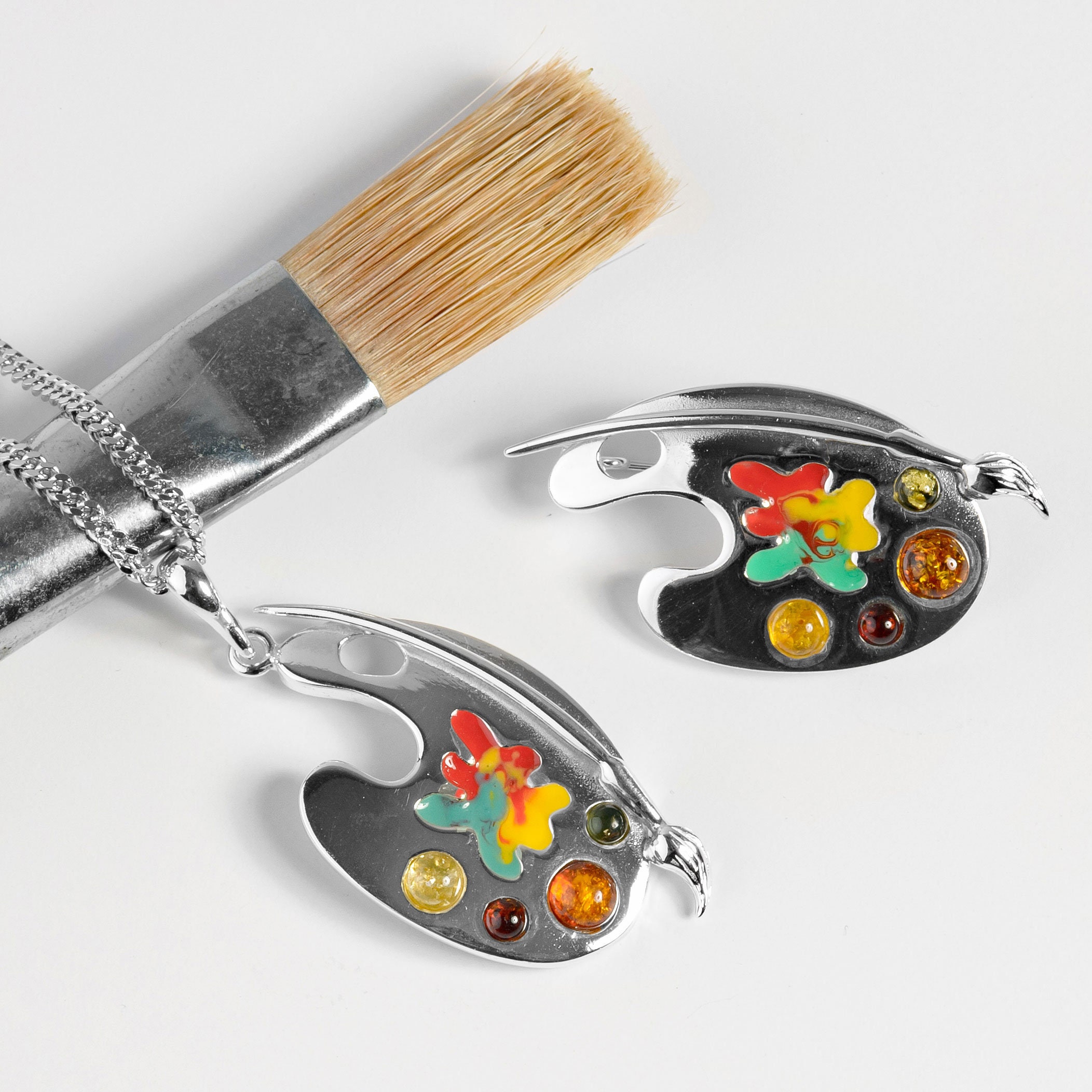 Artist Palette Necklace in Sterling Silver and Amber Artist Etsy UK