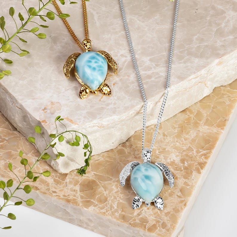 Larimar zeeschildpadketting: sterlingzilveren oceaansieraden afbeelding 9
