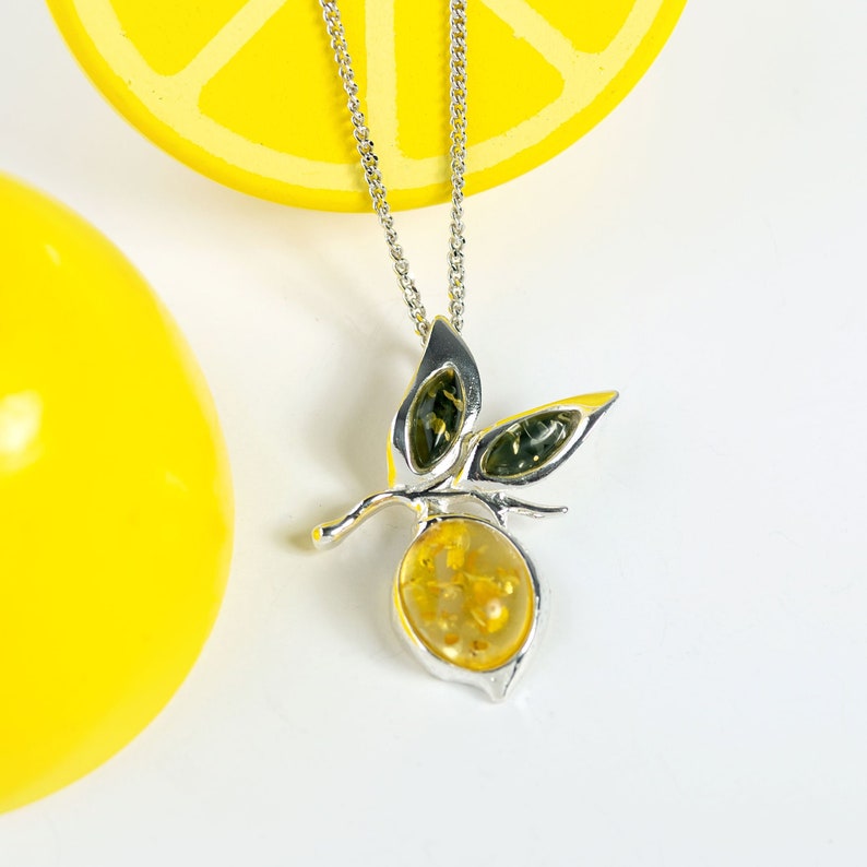 Lemon Necklace Silver and Amber Lemon Charm Pendant Summer | Etsy