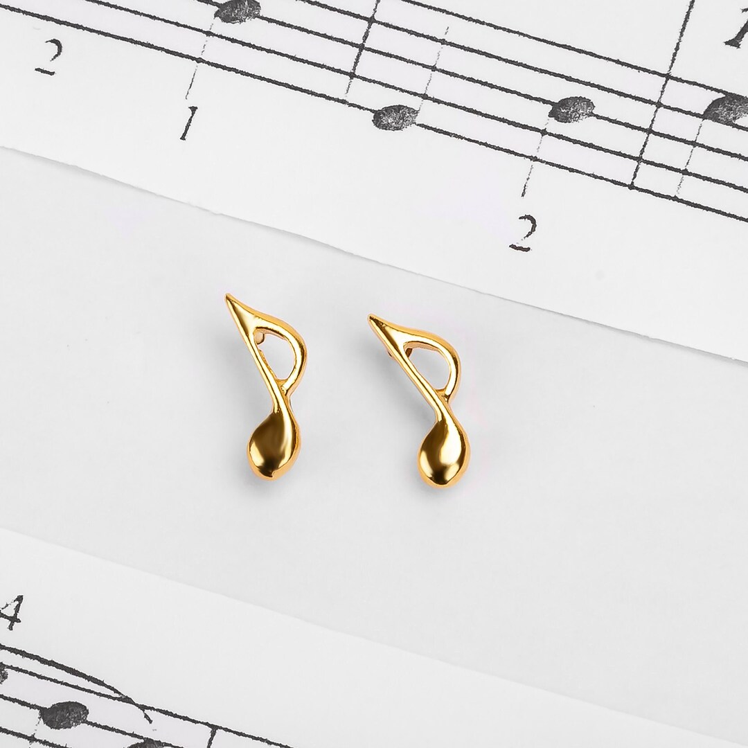 Music Note Stud Earrings in 925 Sterling Silver & 24ct Gold Plate