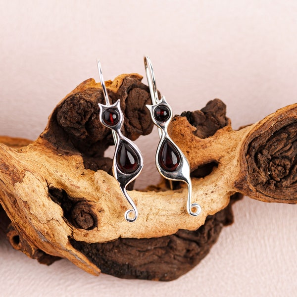 Black Cat Earrings - Silver Hook Cat Earrings - Cat Earrings - Cat Jewelry - Black Cat Earrings - Minimalist Jewelry - Gifts for Women
