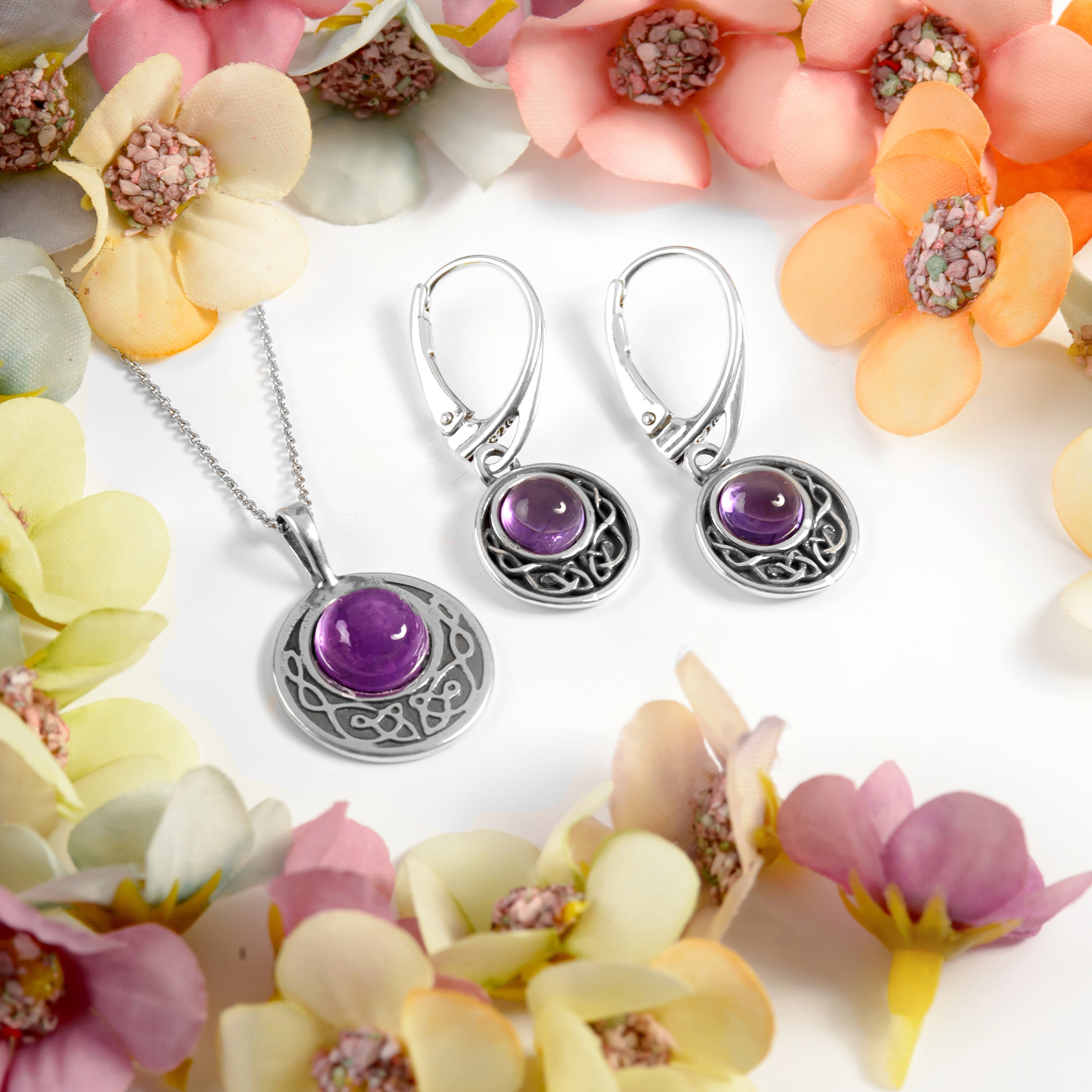 Orecchini celtici in ametista - Argento Sterling 925 - Fatti a mano - Italia