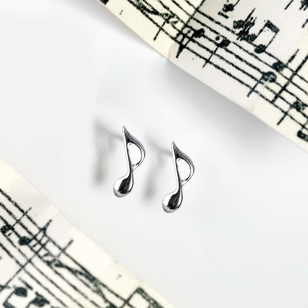 925 Sterling Silver Music Note Stud Earrings Music Jewelry Etsy UK