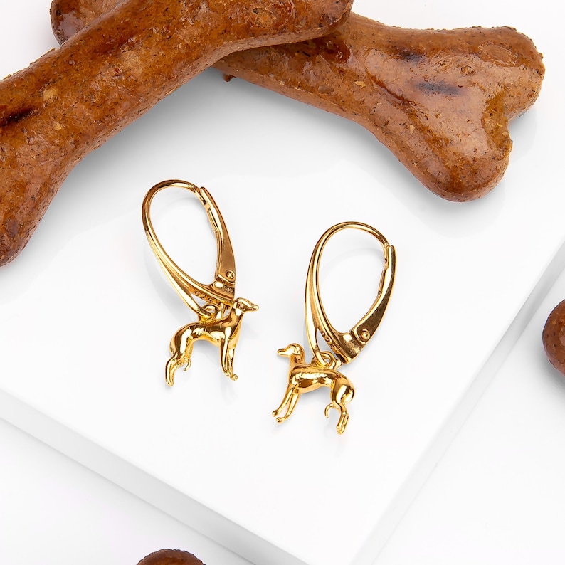 Örhängen i 24 karat guld med greyhound-motiv och whippet-motiv: Smycken i sterlingsilver med sighthound-motiv bild 1