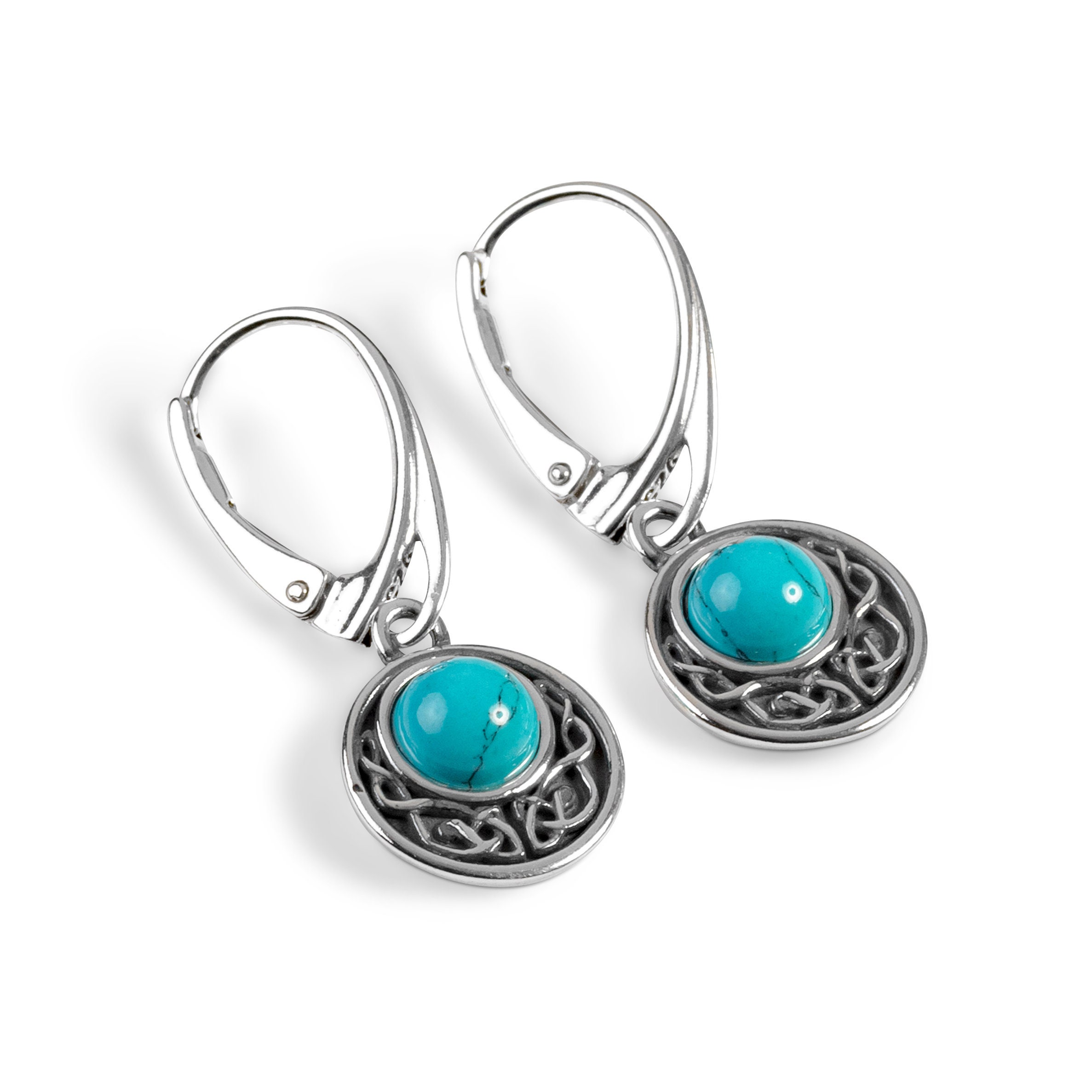Orecchini in argento sterling con fiore turchese, stile boho (18 mm