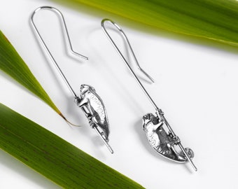 Sterling Silver Chameleon Hook Earrings: Reptile Jewelry Gift