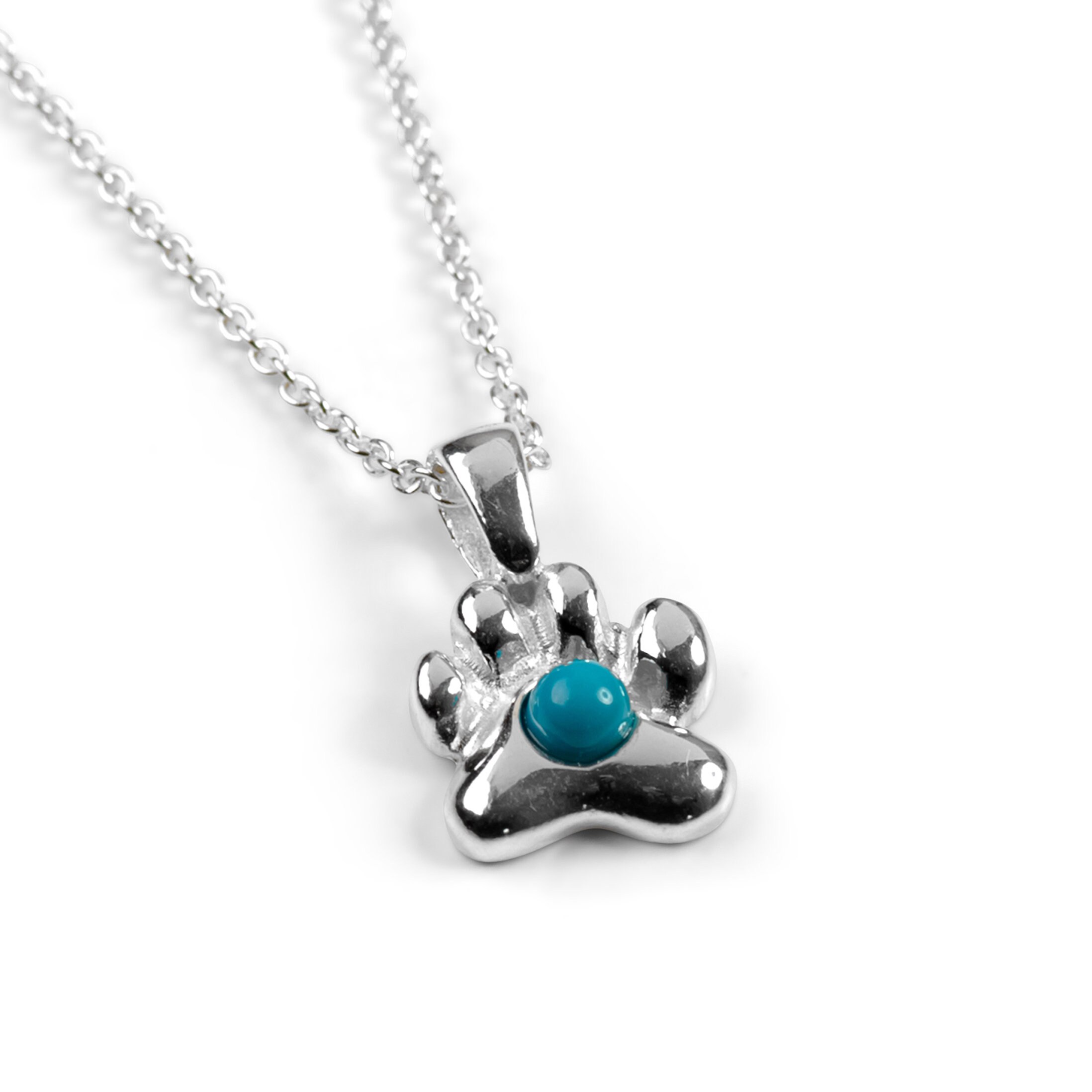 Paw Print Necklace in Sterling Silver and Turquoise Dog Paw - Etsy UK