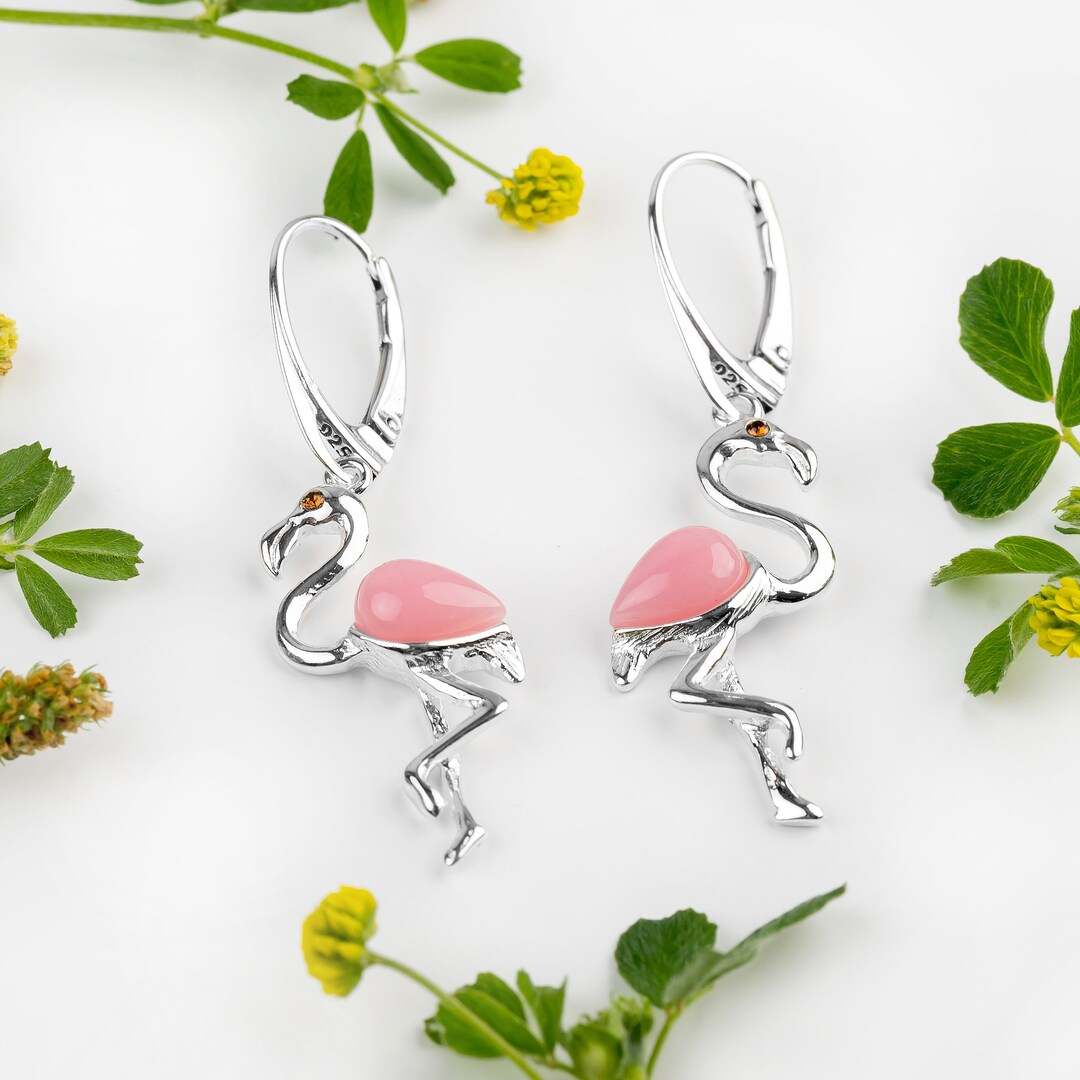 Orecchini a forma di fenicottero da donna, in argento Sterling