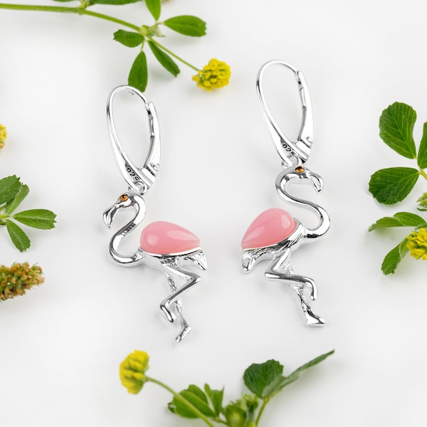 Boucles d'oreilles flamant rose en argent sterling, cadeaux flamant rose, bijoux flamant rose, boucles d'oreilles amusantes, jolies boucles d'oreilles, boucles d'oreilles kawaii, cadeaux tropicaux