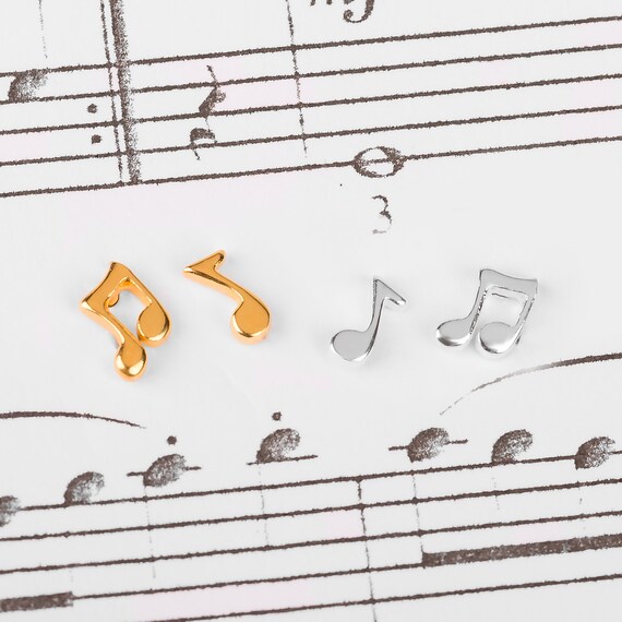 Sterling Silver Music Notes Stud Earrings – Semi Quavers, Musician Gift