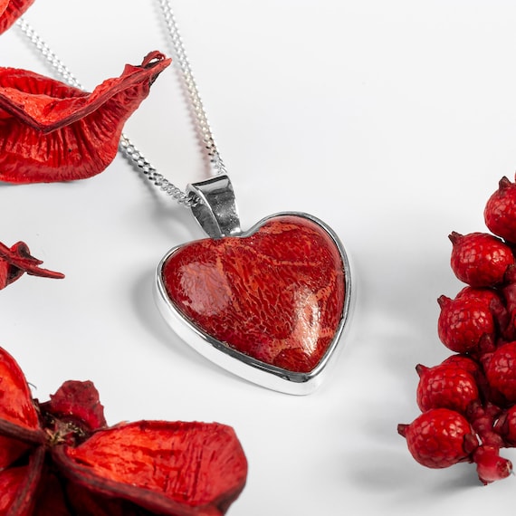 Sterling Silver Red Coral Heart Pendant Sterling Silver Red Coral Heart Pendant
